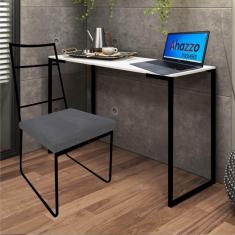 Imagem de Kit Escritório Stark Cadeira e Mesa Industrial Ferro Preto Tampo MDF Branco Sintético Cinza - Ahz Móveis