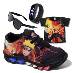 Imagem de Kit Tênis De Led Infantil Menino Masculino Naruto + Camisa + Relógio +