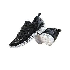 Imagem de Bestgift Sapatos Masculinos de Malha Oca Sapatos de Malha de Caminhada Resistentes ao Desgaste Tênis Masculino de Sola Macia Preto 43.5