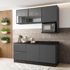 Imagem de Cozinha Compacta Bartira Línea com 5 Portas, 3 Gavetas e 4 Prateleiras - 180cm de largura - Grafite