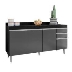 Imagem de Balcão Cozinha Preto Com Grafite 160cm S/ Tampo - Belliv Decor