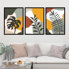 Imagem de Kit 3 Quadros Decorativos Abstrato Folhas