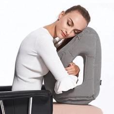 Imagem de Travesseiro Almofada Viagem Inflável Dobrável Portátil Avião Suporte Encosto Descanso Pescoço Apoio