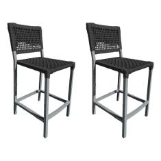 Imagem de Kit 2 Banquetas França Em Corda Náutica E Base Em Alumínio Cinza Para área Gourmet Preta Preto