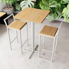 Imagem de Conjunto Mesa Alta Bar Bistr  Quadrada Pinus 2 Banquetas Conf