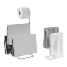 Imagem de Kit banheiro Aço Inox porta papel higienico de chao e porta toalha de bancada Piazza BRINOX