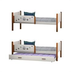 Imagem de Kit 2 Camas Infantil Solteiro Star Com 1 Cama Auxiliar - Branco/Castanho Claro - Divaloto Móveis