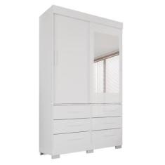 Imagem de Guarda Roupa 2 Portas 6 Gavetas Mdp Com Pés E Espelho Branco - Sallêto