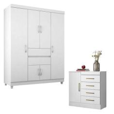 Imagem de Cômoda Montevidéu E Guarda Roupa Solteiro Ecom 2 Branco Flex - Demóbil