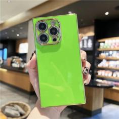 Imagem de Capa de telefone colorida com moldura quadrada revestida de luxo para iPhone 15 14 13 12 11 Pro X Xs Xr Max 7 8 Plus SE Capa traseira macia à prova de choque, verde claro, para iPhone 11 Pro