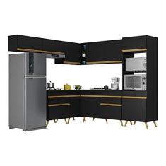 Imagem de Armário de Cozinha Completa de Canto Veneza Multimóveis V2070 Preto/dourado