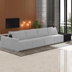 Imagem de Sofá Ilha Modular Living Com Puff 392cm Georgia K04 Veludo Cinza/preto - Mpozenato
