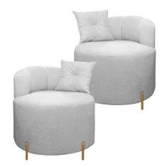 Imagem de Conjunto 2 Poltronas Decorativas Grecia Linho Bouclê Cinza Com Pés De Metal SOFA STORE