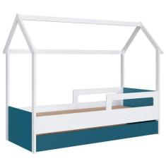 Imagem de Cama Infantil Casinha Com Auxiliar Infix C06 Branco/azul - Mpozenato