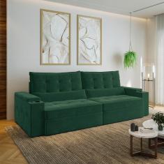 Imagem de Sofá Retrátil e Reclinável com Porta Copos e Usb 4 Lugares 280cm Embaúba Extra Cabecasa Madeiramadei Verde Diamante