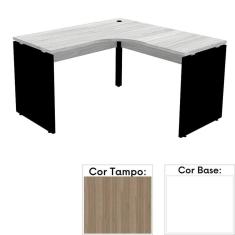 Imagem de Mesa De Escritório Em L Pé Painel Pe25 Em Mdp 155 X 155 X 60 Cm Cor Noce Naturalle E Base Branca
