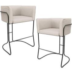 Imagem de Kit 02 Banquetas Baixa Base de Aço Preto Betina D02 Linho Cru D-461- L