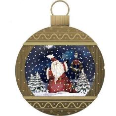 Imagem de Enfeite De Natal Musical Papai Noel Led Neve Relógio Dourado