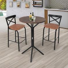 Imagem de Conjunto Bistrô Tampo 0,65m Redondo com 2 Banquetas Tubo Paris Preto fosco/Caramelo