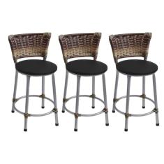 Imagem de Kit 3 Banquetas Baixa Prata Junco Capuccino com Assento  Fortmix