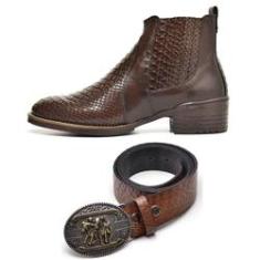 Imagem de Kit Bota Texana Country Masculina Escamada Cafe + Cinto