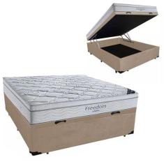 Imagem de Cama Box Baú Casal Suede + Colchão Molas Ensacadas Freedom Ortobom 75X