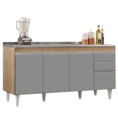 Imagem de Balcão Gabinete Com Pia Inox 160cm Arkansas Castanho/Cinza  Lumil - Lu