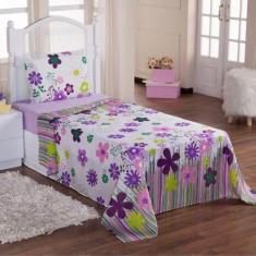 Imagem de Lençol Infantil De Menina Jogo De Cama Solteiro 3 Peças Lilás - La Cas