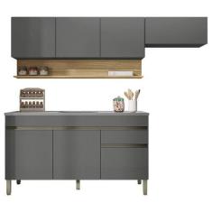 Imagem de Armário De Cozinha 4 Peças Balcão Com Pia 120cm Lina08 K02 Gris/Freijó