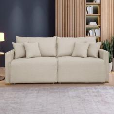 Imagem de Sofá Cama Retrátil e Reclinável 220cm Júlia Linho/Cru