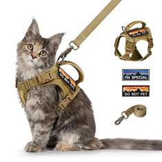 Imagem de nanappice Peitoral tático para gatos e coleira à prova de esacpe, colete grande de malha macia ajustável para gatos com alça de borracha fácil de controlar, Molle Pathes