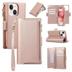 Imagem de Capa carteira para iPhone 13 Mini, bolso com zíper magnético [destacável] capa de couro flip com 6 compartimentos para cartão e 1 compartimento para dinheiro, [bloqueio RFID] capa com alça de pulso e