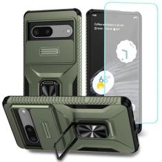 Imagem de Wanyuexes Capa para Pixel 7, capa para Google 7 GQML3 com protetor de tela de vidro temperado e capa de câmera deslizante, suporte giratório para carro, capa à prova de choque para Google Pixel 7