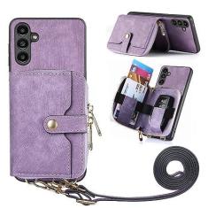 Imagem de Asuwish Capa de telefone para Samsung Galaxy A24 4G 6,5 polegadas com zíper carteira com compartimento para cartão de crédito alça transversal alça longa de couro A 24 24A S24 G4 SM-A245M/DS mulheres