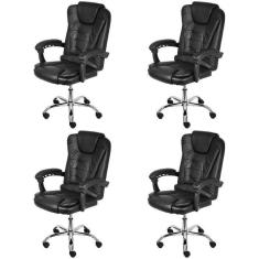 Imagem de Kit 4 Cadeiras para Escritório Presidente Estofada Jacarta Preto