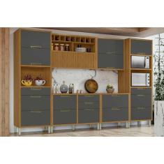 Imagem de Cozinha Completa Imperatriz 6 Peças (2 Aéreos + 2 Balcões + 2 Paneleiro) C6P48 Freijo/Grafite - Nesher