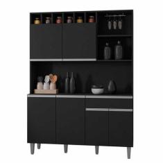 Imagem de Armário Cozinha Compacta 6 Portas Alice 130cm Preto Fosco 1909 Ajl Móv