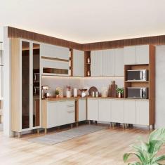 Imagem de Cozinha Completa Requinte 19 Portas 2 Gavetas Ripado com Vidro Nature/Areia - Henn