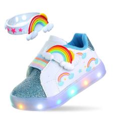 Imagem de Tenis Led Luz Arco Iris Nuvem Infantil Menina Com  Acessório Pulseira