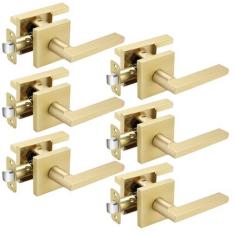 Imagem de goldenwarm Puxadores de porta de armário, maçaneta de porta de passagem dourada escovada, alavancas de porta internas douradas, maçaneta de porta de latão escovado para armários, corredor (pacote com
