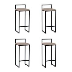 Imagem de Kit 4 Banquetas Altas Industriais Em Aço Dori Preto Assento Suede Bege - Preto