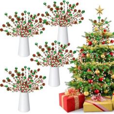 Imagem de Liliful 40 peças de decoração de Natal de bengala doce, vermelho, verde, enfeites de Natal, incluindo tiras de pirulito torcidas de plástico e tiras de sinos para mesa de centro de mesa de Natal