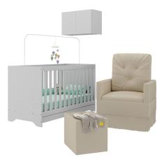 Imagem de Berço 3 Em 1 Com Colchão Poltrona Puff E Armário Aéreo 2 Portas Multimóveis Mp4166 Branco/bege Branco/bege