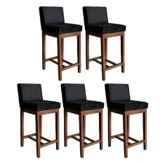 Imagem de Kit 5 Banquetas Média Preto Lisboa Suede 90 Cm Madeira Maciça CCS