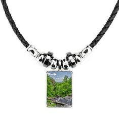 Imagem de DIYthinker Corrente verde florestal ciência natureza colar colar jóia torque corda de couro pingente