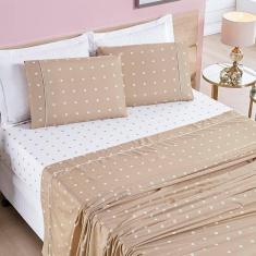 Imagem de Jogo De Cama Lençol Celine Casal Queen 04 Peças Micropercal 200 Fios Bolinhas - Cáqui