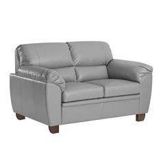 Imagem de Sofá 2 Lugares Sala de Estar Pés em Madeira Nauru Couro Cinza - Gran Belo