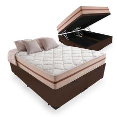 Imagem de Cama Box Com Ba  Super King Preta + Colch o De Molas Ensacada