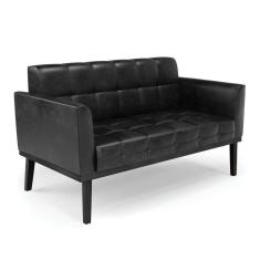 Imagem de Sofá Namoradeira 2 Lugares Base De Madeira Preto Elisa Corano D03 - D`rossi Cor Preto