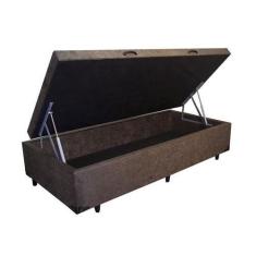 Imagem de Cama box baú solteiro luxo sued marrom com pistão a gás - Ortobello